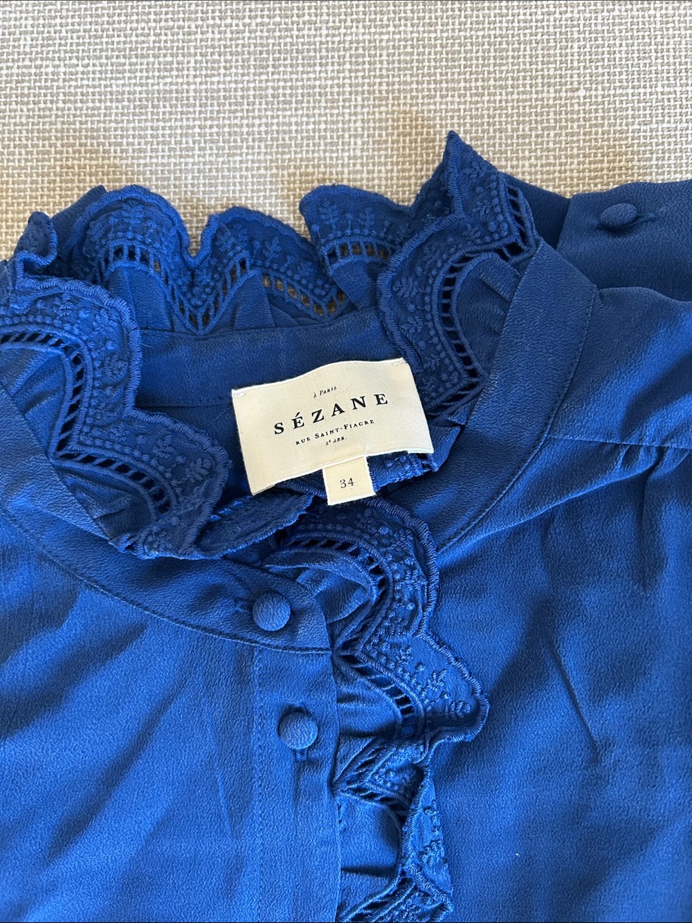 BEST Sezane Chlo Silk Shirt Blouse FR34/US2 Bright Blue French Classic - Picture 6 of 10